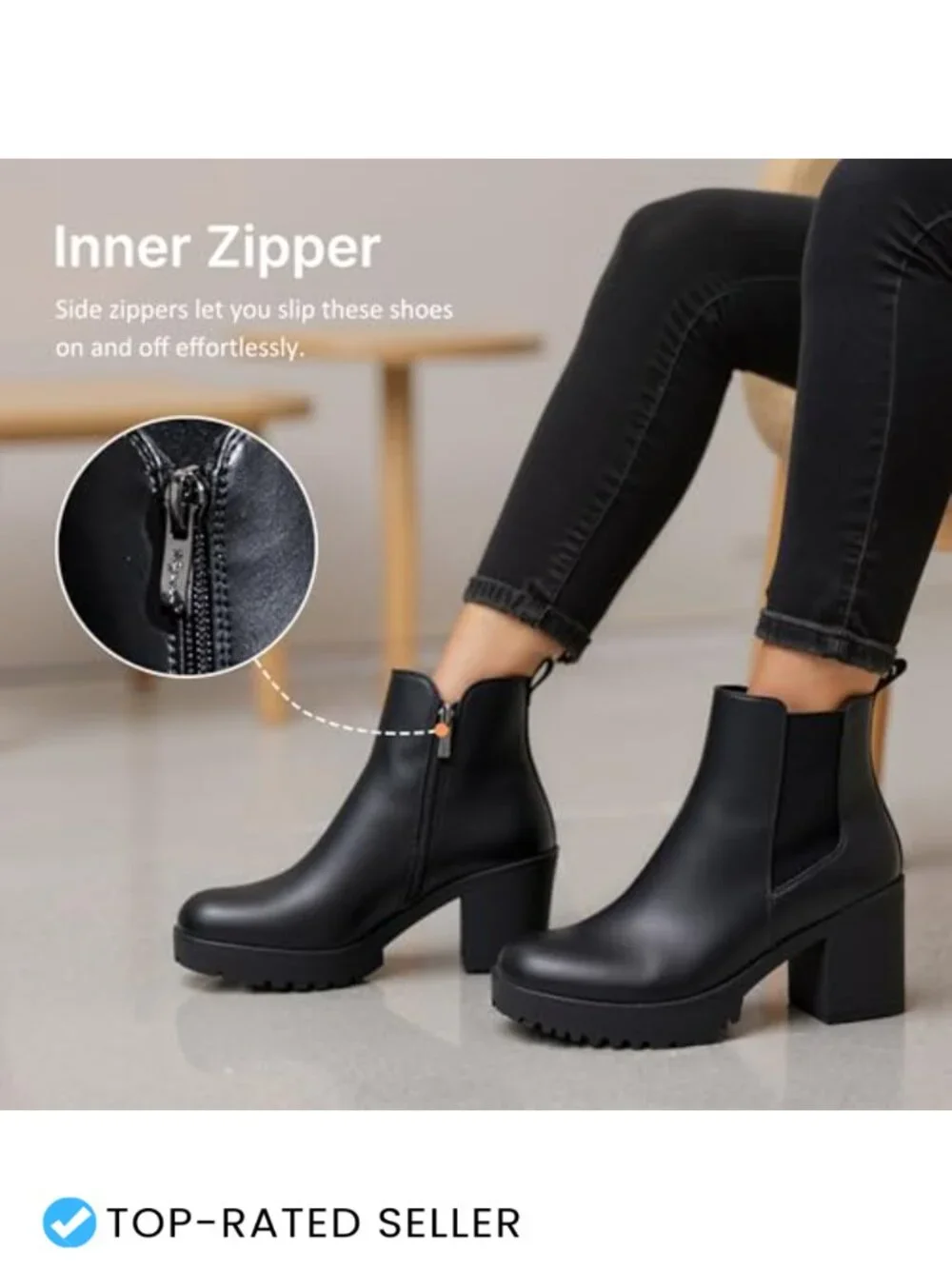 Women's Platform Chelsea Ankle Boots Chunky Block Heel Booties Side Elastic